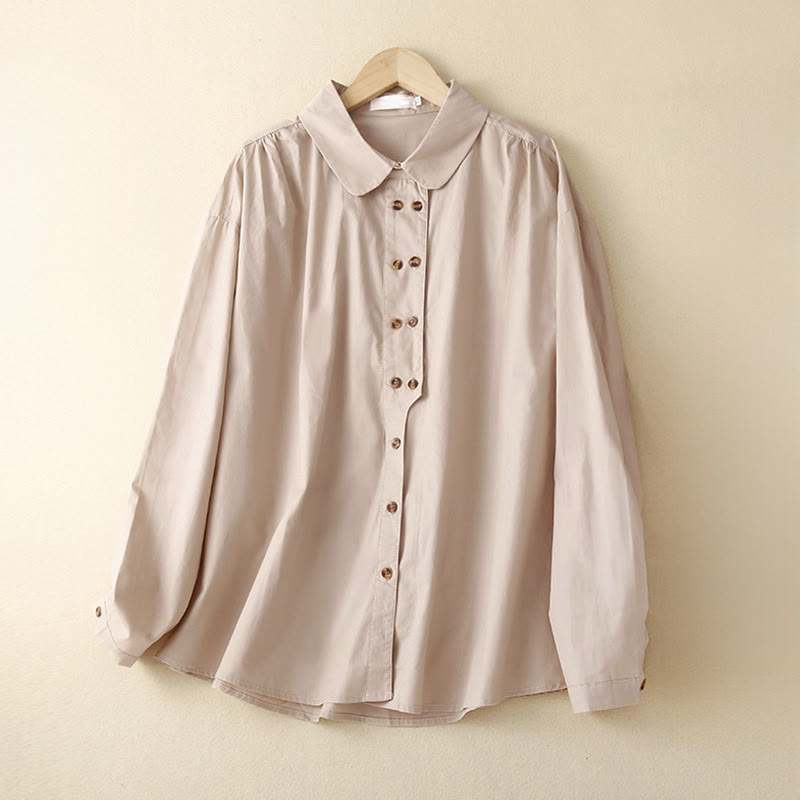 Camicia da donna in cotone con revers, a maniche lunghe e doppiopetto, tinta unita, Buddha Stones - Rosa Nebbiosa - US12, UK/AU16, EU44 (2XL) - image 5