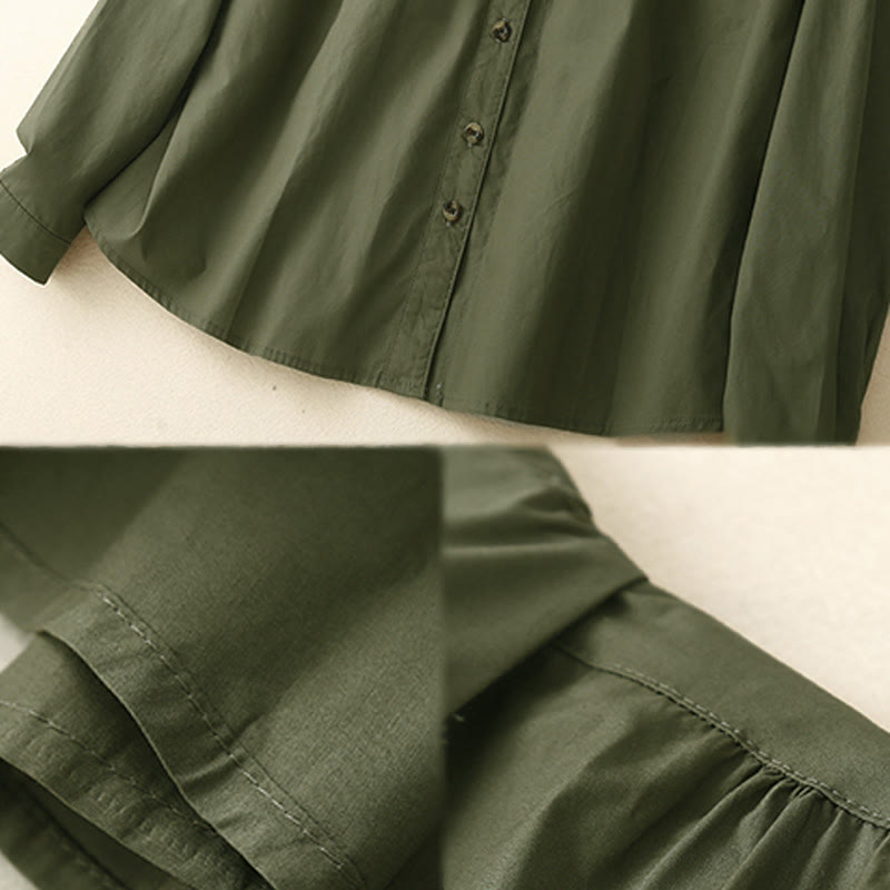 Camicia da donna in cotone con revers, a maniche lunghe e doppiopetto, tinta unita, Buddha Stones - image 4