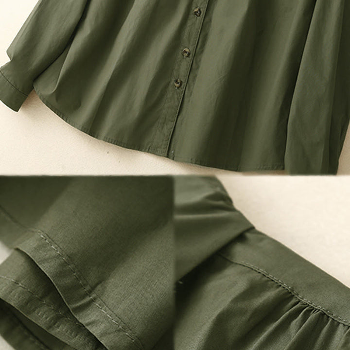 Camicia da donna in cotone con revers, a maniche lunghe e doppiopetto, tinta unita, Buddha Stones - image 4