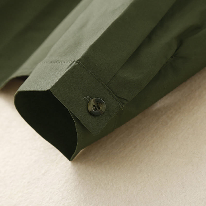 Camicia da donna in cotone con revers, a maniche lunghe e doppiopetto, tinta unita, Buddha Stones - image 3