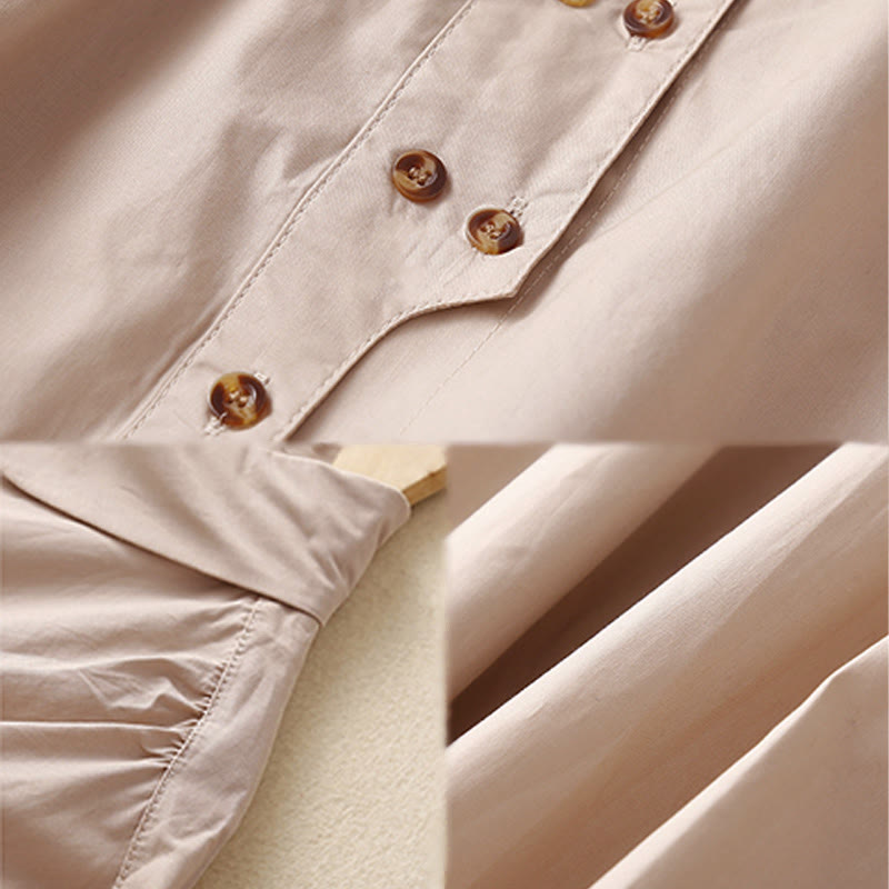 Camicia da donna in cotone con revers, a maniche lunghe e doppiopetto, tinta unita, Buddha Stones - image 11