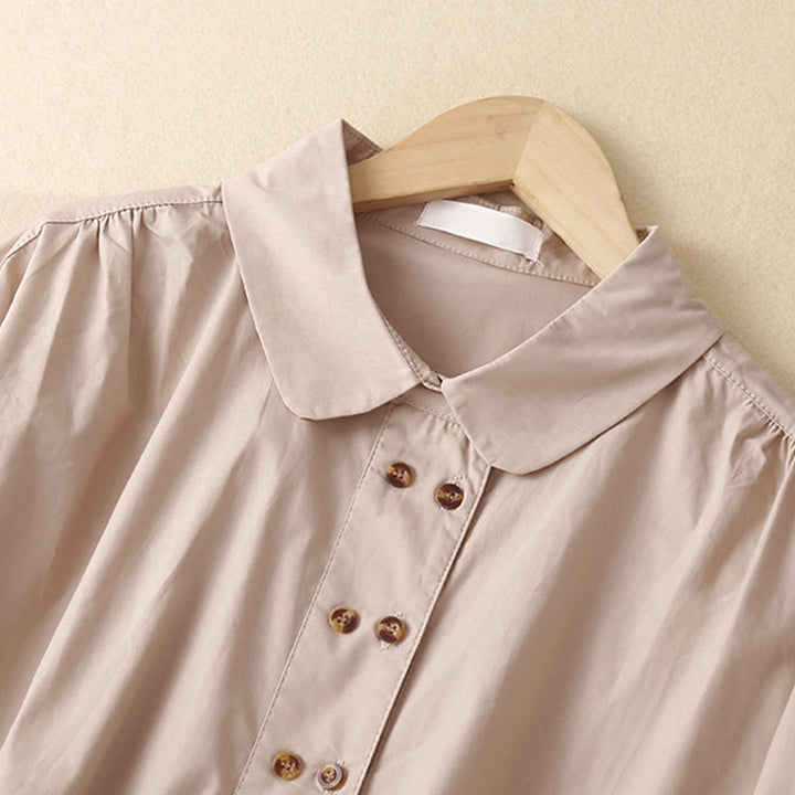 Camicia da donna in cotone con revers, a maniche lunghe e doppiopetto, tinta unita, Buddha Stones - image 6