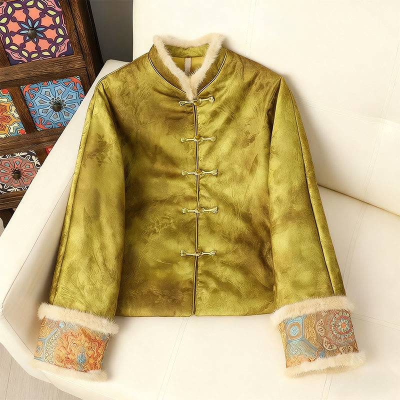 Giacca da donna a maniche lunghe con bottoni a forma di rana, motivo tradizionale cinese, motivo Buddha Stones  - GialloVerde - US12, UK/AU16, EU44 (3XL) - image 9