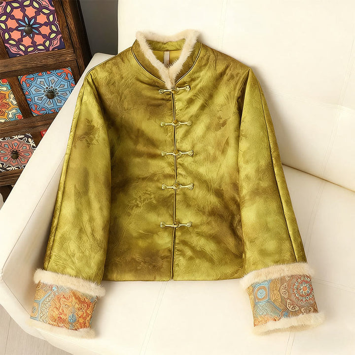 Giacca da donna a maniche lunghe con bottoni a forma di rana, motivo tradizionale cinese, motivo Buddha Stones  - GialloVerde - US12, UK/AU16, EU44 (3XL) - image 9