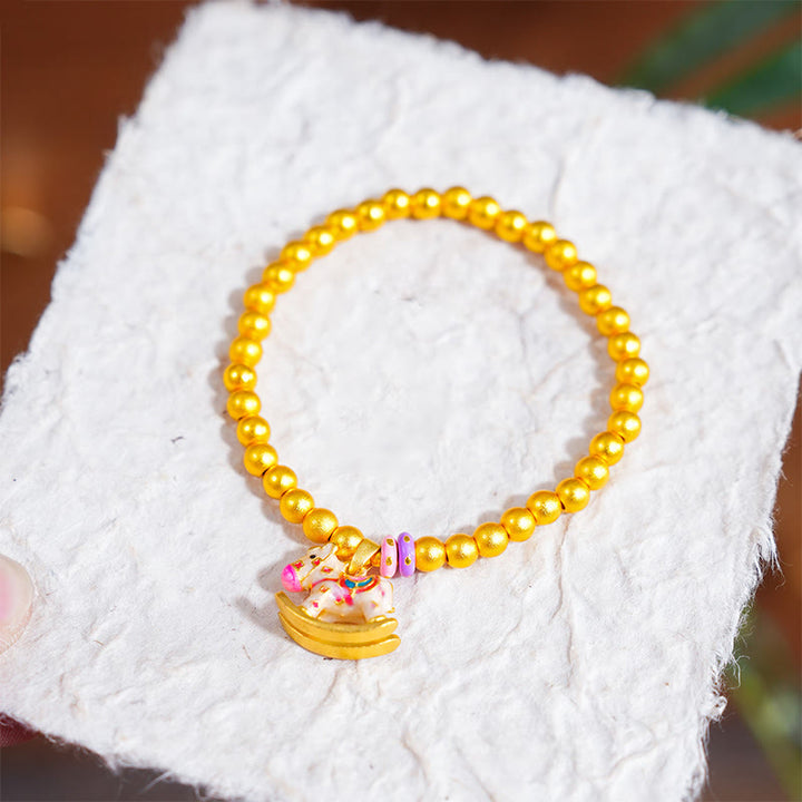 Braccialetto portafortuna con perline di rame placcate oro 24k, anno del cavallo, zodiaco cinese Buddha Stones - image 2