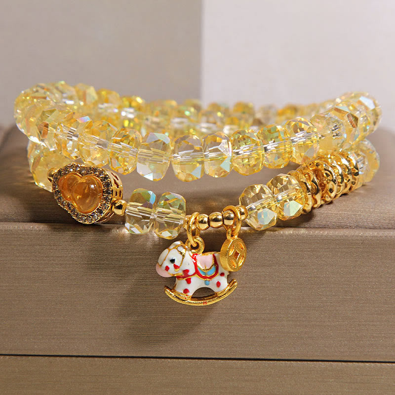 Bracciale a doppio giro con moneta di rame, zucca, cristallo, vetro Buddha Stones zodiaco cinese dell'anno del cavallo - Giallo (circonferenza del polso: 14-15 cm) - image 1