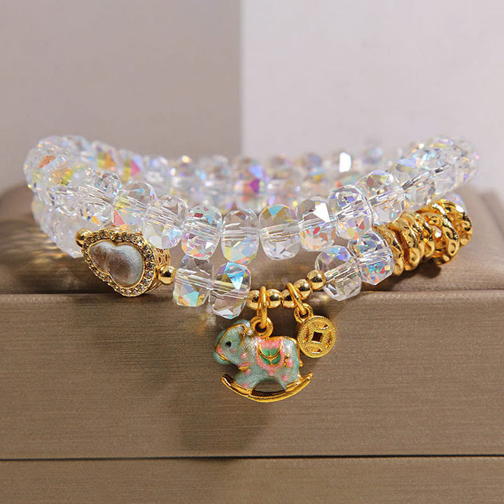 Bracciale a doppio giro con moneta di rame, zucca, cristallo, vetro Buddha Stones zodiaco cinese dell'anno del cavallo - Bianco (circonferenza del polso: 14-15 cm) - image 8