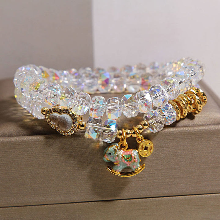 Bracciale a doppio giro con moneta di rame, zucca, cristallo, vetro Buddha Stones zodiaco cinese dell'anno del cavallo - image 15