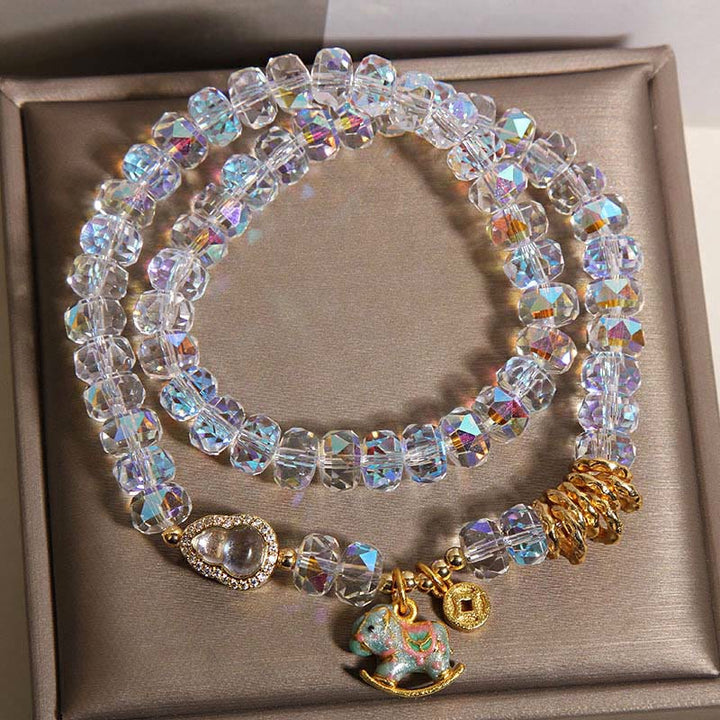 Bracciale a doppio giro con moneta di rame, zucca, cristallo, vetro Buddha Stones zodiaco cinese dell'anno del cavallo - image 9