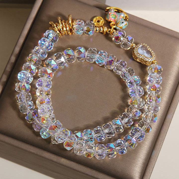 Bracciale a doppio giro con moneta di rame, zucca, cristallo, vetro Buddha Stones zodiaco cinese dell'anno del cavallo - image 10