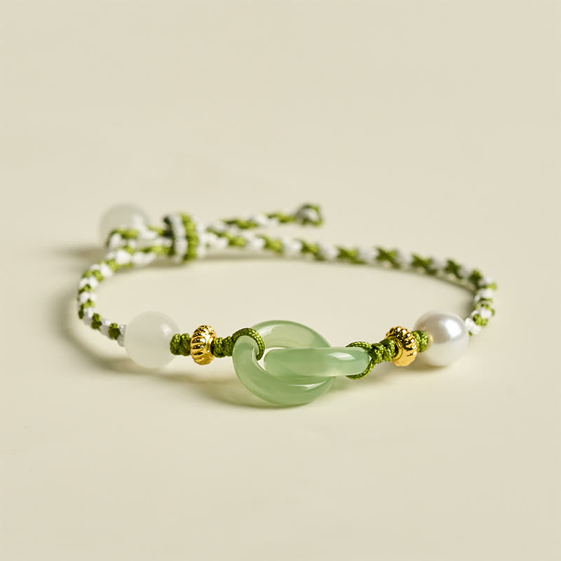 Braccialetto con fibbia della pace, amore, calma e corda intrecciata Buddha Stones - Corda verde e bianca (circonferenza del polso: 15-16 cm) - image 0