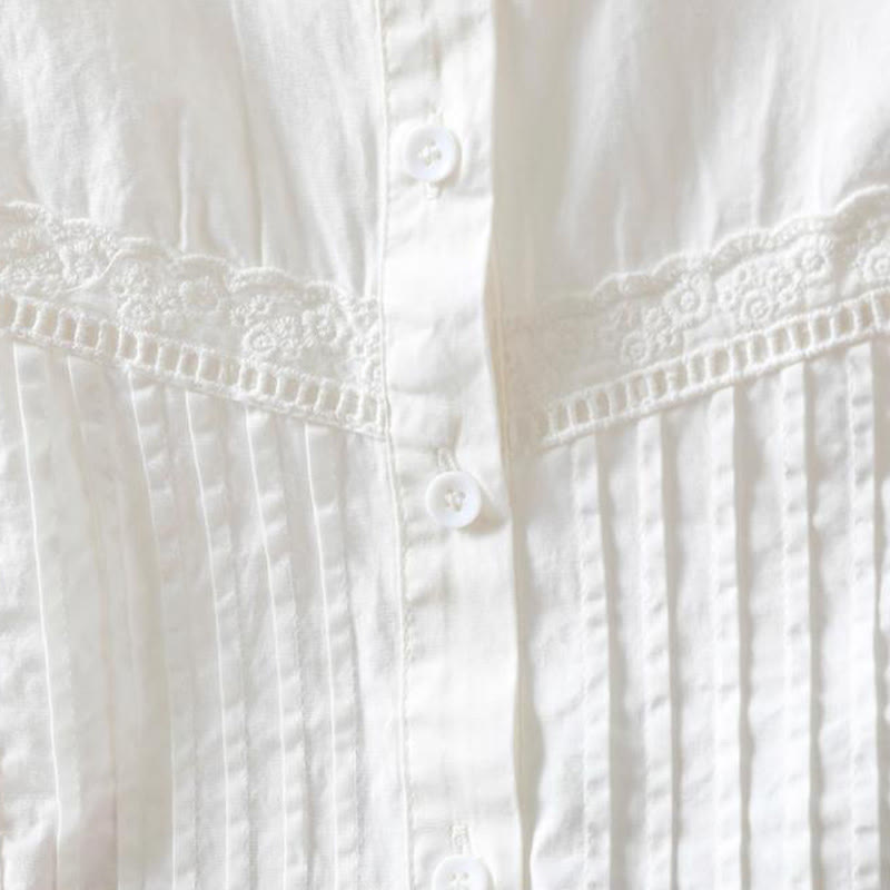 Camicia da donna in cotone a maniche lunghe con bottoni e motivo a pieghe a fisarmonica bianca Buddha Stones Fall - image 8