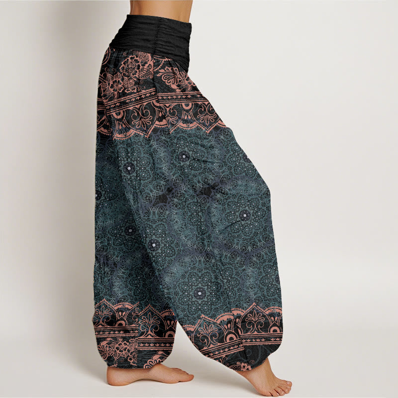 Pantaloni harem da donna con elastico in vita, in cotone, con eleganti fiori mandala e pietre Buddha Stones - image 1