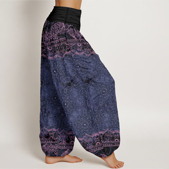 Pantaloni harem da donna con elastico in vita, in cotone, con eleganti fiori mandala e pietre Buddha Stones - image 5