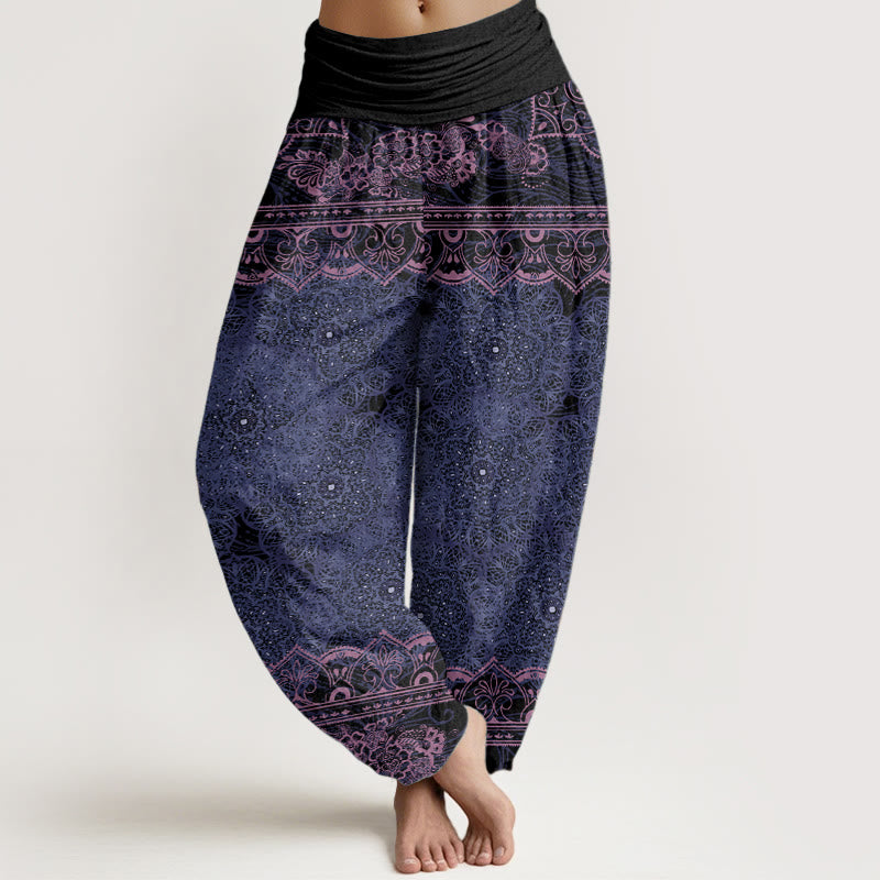 Pantaloni harem da donna con elastico in vita, in cotone, con eleganti fiori mandala e pietre Buddha Stones - Viola medio - US22, UK/AU26, EU54 (6XL) - image 4