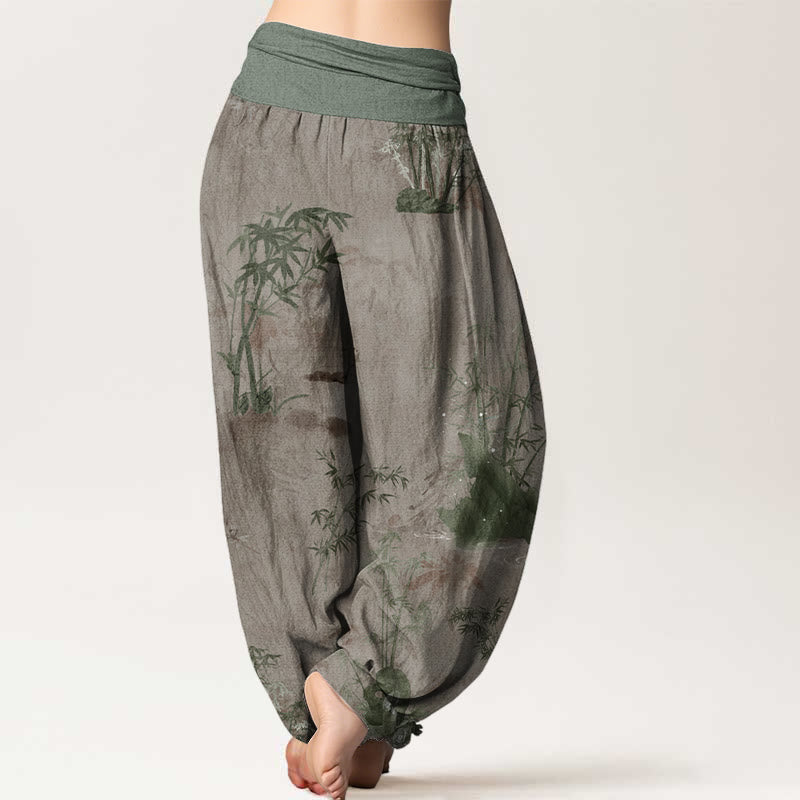 Pantaloni harem da donna con elastico in vita, in cotone, casual, in bambù, con pittura a inchiostro e pietre Buddha Stones - image 6
