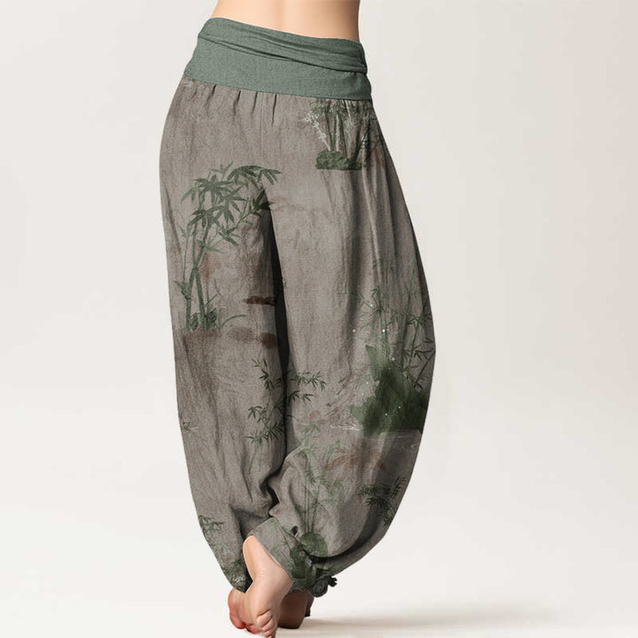 Pantaloni harem da donna con elastico in vita, in cotone, casual, in bambù, con pittura a inchiostro e pietre Buddha Stones - image 6