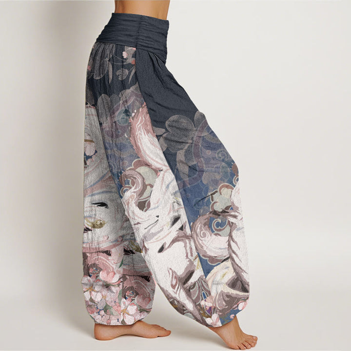 Pantaloni harem da donna con elastico in vita, in cotone e volpe, con fiori di ciliegio , Buddha Stones - image 2