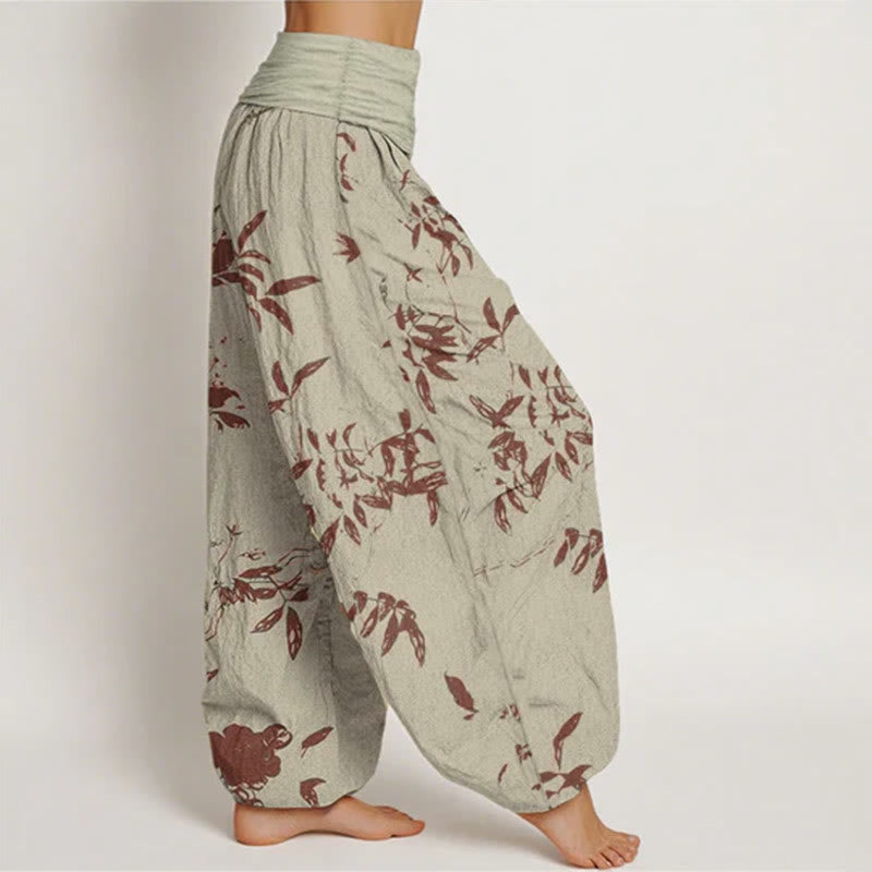 Pantaloni harem da donna con elastico in vita e motivo a rami di cotone con Buddha Stones - image 2