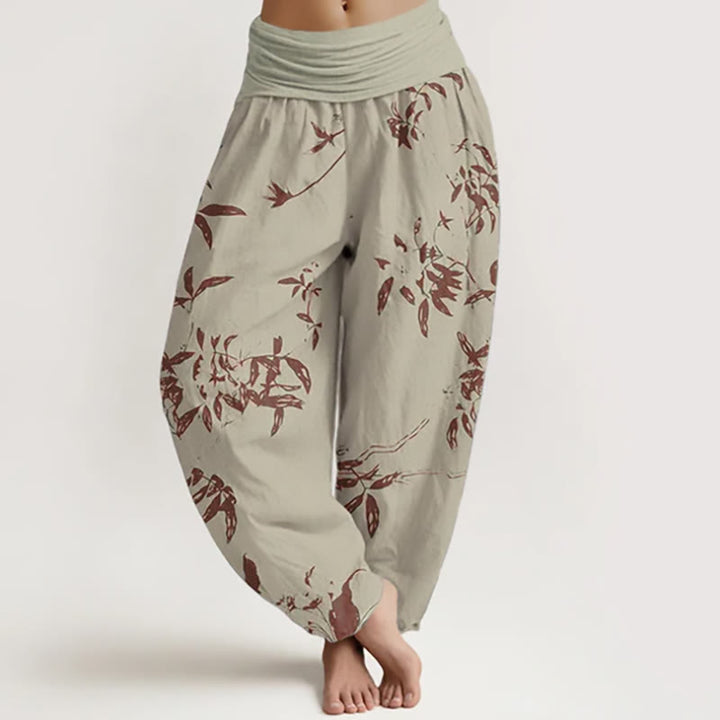 Pantaloni harem da donna con elastico in vita e motivo a rami di cotone con Buddha Stones - Cachi - US22, UK/AU26, EU54 (6XL) - image 0