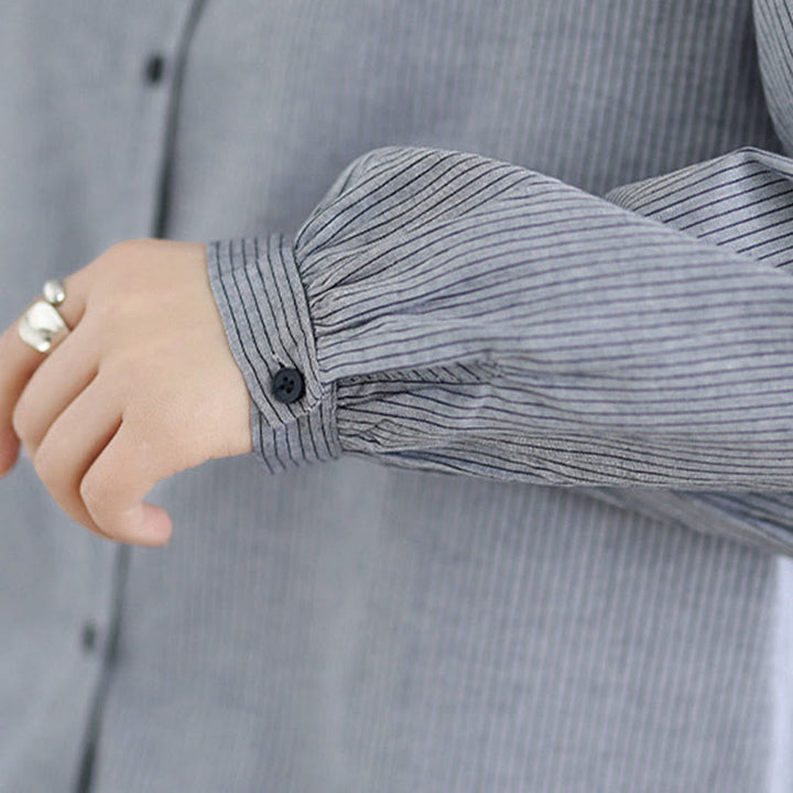 Camicia da donna in cotone a maniche lunghe con bottoni, motivo a quadri autunnali Buddha Stones, motivo a righe - image 18