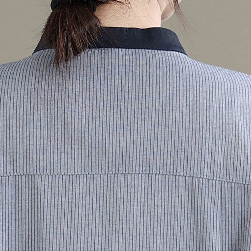 Camicia da donna in cotone a maniche lunghe con bottoni, motivo a quadri autunnali Buddha Stones, motivo a righe - image 17