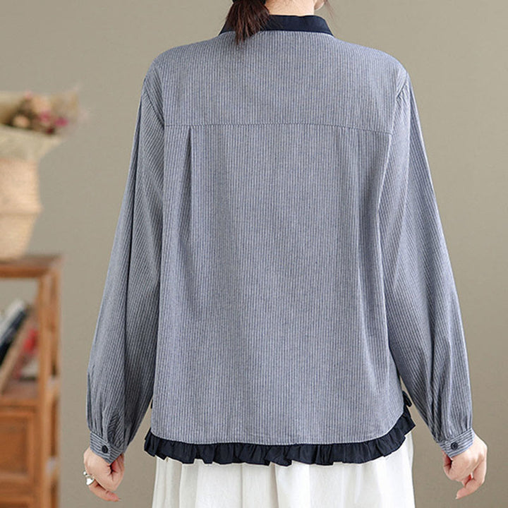 Camicia da donna in cotone a maniche lunghe con bottoni, motivo a quadri autunnali Buddha Stones, motivo a righe - image 11