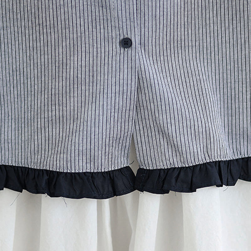 Camicia da donna in cotone a maniche lunghe con bottoni, motivo a quadri autunnali Buddha Stones, motivo a righe - image 20