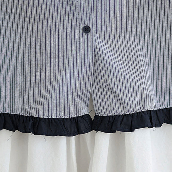 Camicia da donna in cotone a maniche lunghe con bottoni, motivo a quadri autunnali Buddha Stones, motivo a righe - image 20