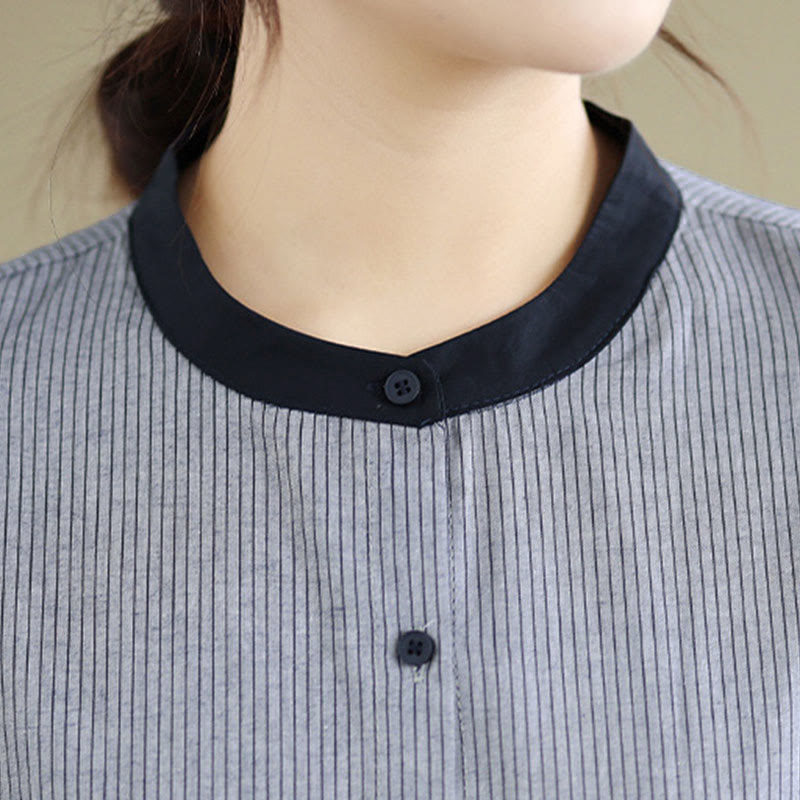 Camicia da donna in cotone a maniche lunghe con bottoni, motivo a quadri autunnali Buddha Stones, motivo a righe - image 16