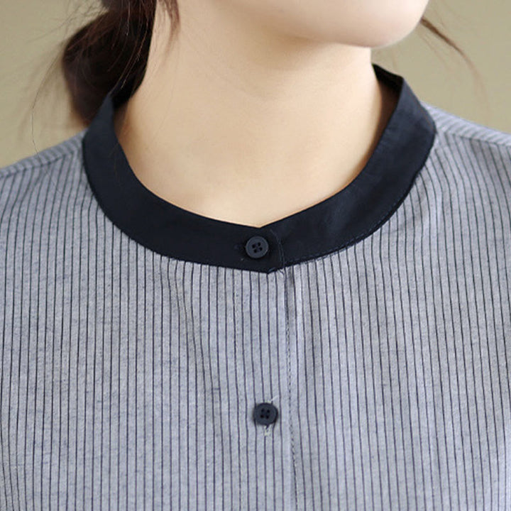 Camicia da donna in cotone a maniche lunghe con bottoni, motivo a quadri autunnali Buddha Stones, motivo a righe - image 16