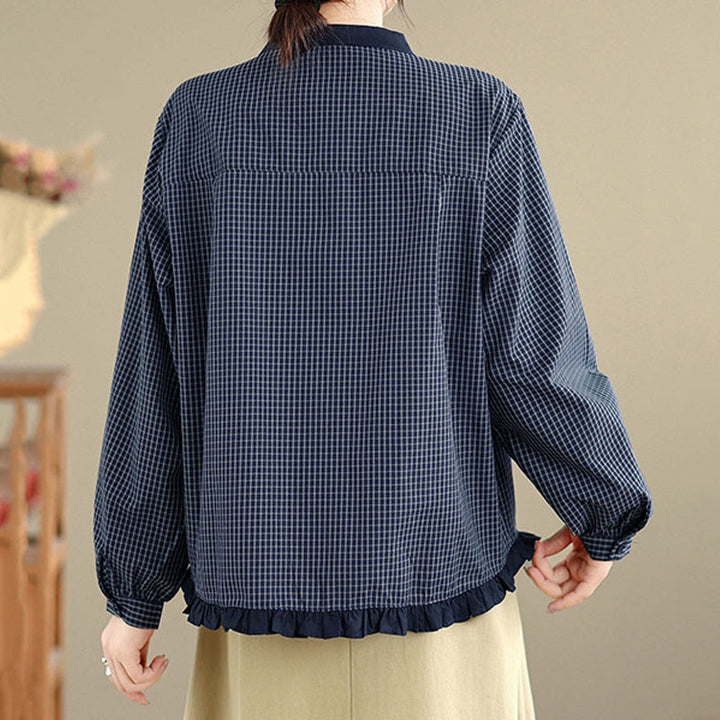 Camicia da donna in cotone a maniche lunghe con bottoni, motivo a quadri autunnali Buddha Stones, motivo a righe - image 4