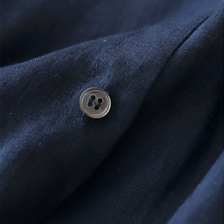 Camicia da donna in cotone a maniche lunghe con scollo rotondo e bottoni, tinta unita, motivo Buddha Stones - image 2