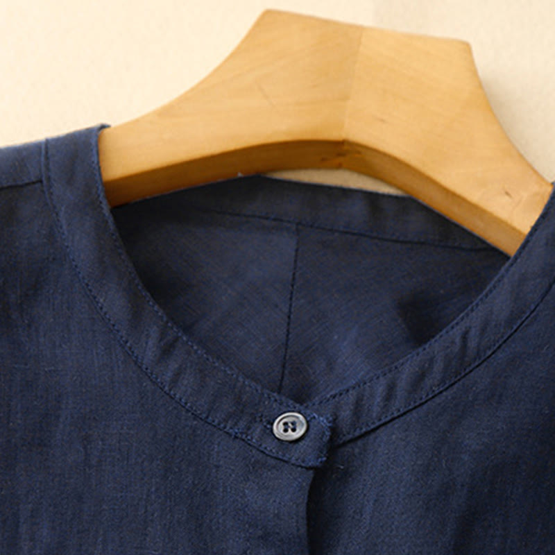 Camicia da donna in cotone a maniche lunghe con scollo rotondo e bottoni, tinta unita, motivo Buddha Stones - image 1