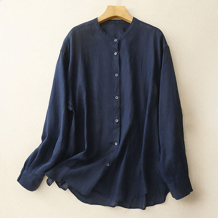 Camicia da donna a maniche lunghe con scollo rotondo e bottoni, tinta unita, con Buddha Stones. - Blu mezzanotte - US8-10, UK/AU12-14, EU40-42 (2XL) - image 0