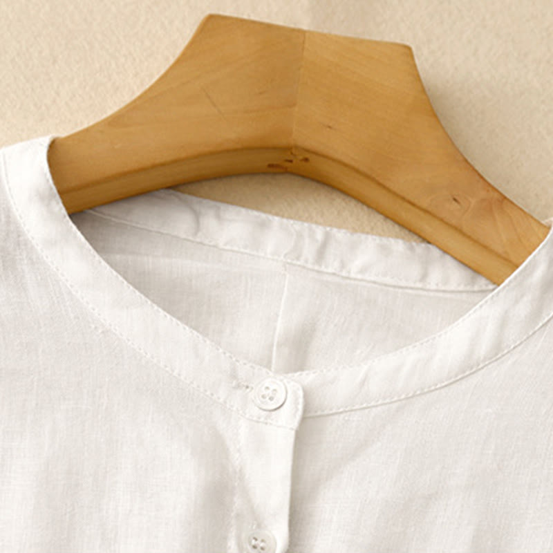 Camicia da donna in cotone a maniche lunghe con scollo rotondo e bottoni, tinta unita, motivo Buddha Stones - image 10