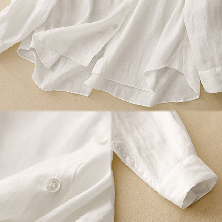 Camicia da donna a maniche lunghe con scollo rotondo e bottoni, tinta unita, con Buddha Stones. - image 15