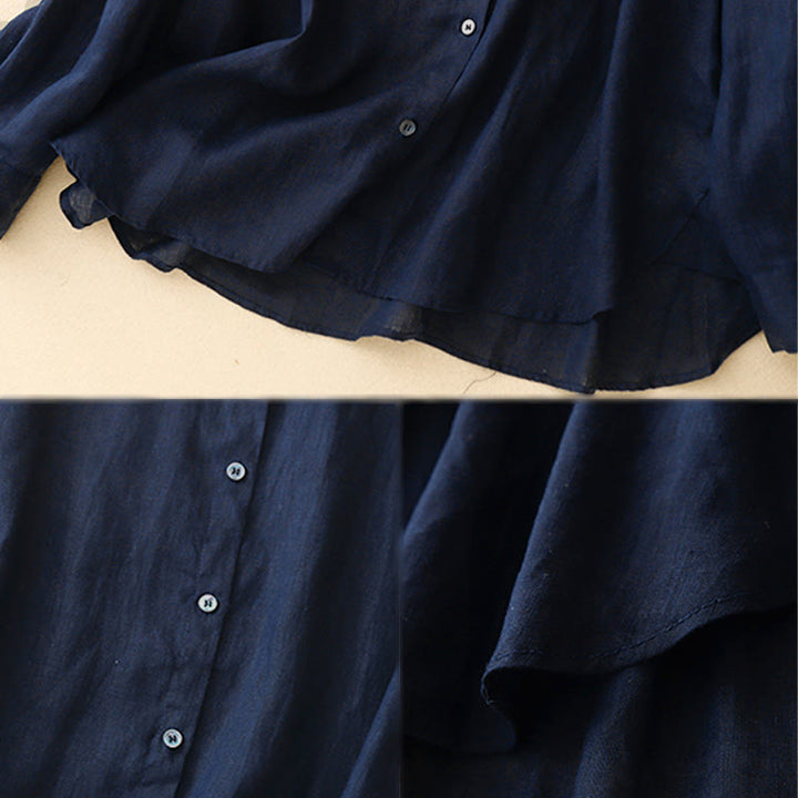 Camicia da donna in cotone a maniche lunghe con scollo rotondo e bottoni, tinta unita, motivo Buddha Stones - image 5