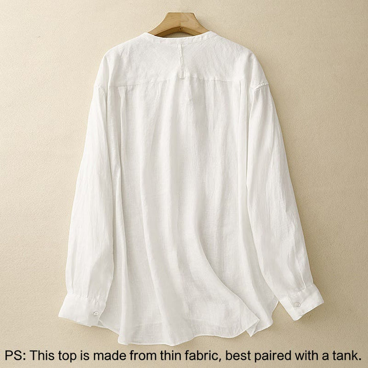 Camicia da donna in cotone a maniche lunghe con scollo rotondo e bottoni, tinta unita, motivo Buddha Stones - image 9