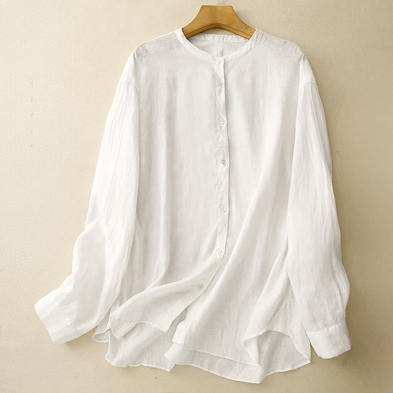Camicia da donna a maniche lunghe con scollo rotondo e bottoni, tinta unita, con Buddha Stones. - Bianco - US8-10, UK/AU12-14, EU40-42 (2XL) - image 7