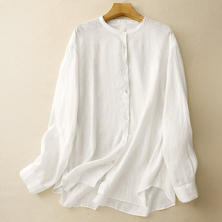 Camicia da donna a maniche lunghe con scollo rotondo e bottoni, tinta unita, con Buddha Stones. - Bianco - US8-10, UK/AU12-14, EU40-42 (2XL) - image 7