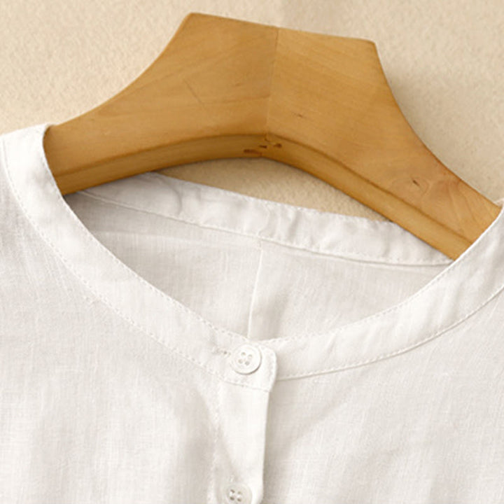 Camicia da donna in cotone a maniche lunghe con scollo rotondo e bottoni, tinta unita, motivo Buddha Stones - image 10