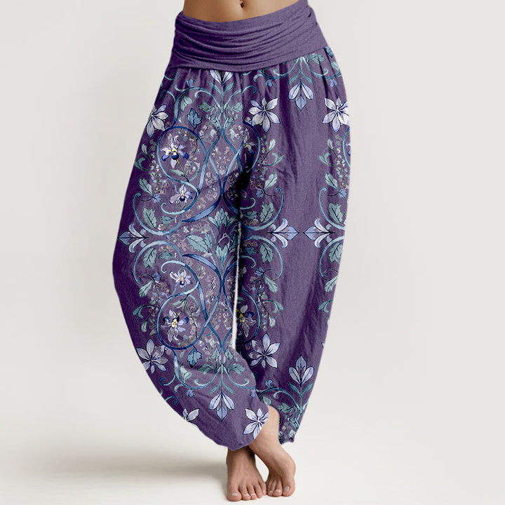 Pantaloni harem da donna con elastico in vita, in cotone, con motivo simmetrico di fiori e foglie, motivo Buddha Stones - DarkOrchid - US16, UK/AU20, EU48 (3XL) - image 5