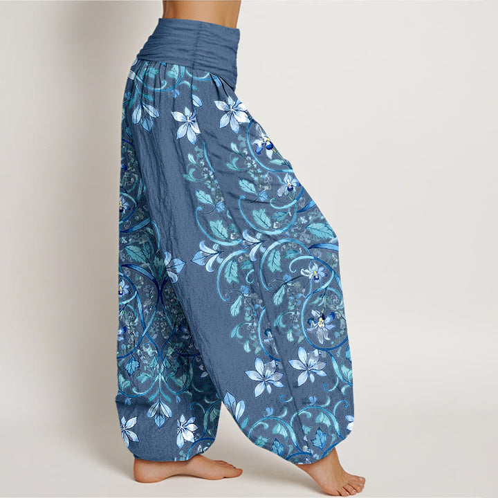 Pantaloni harem da donna con elastico in vita, in cotone, con motivo simmetrico di fiori e foglie, motivo Buddha Stones - image 10
