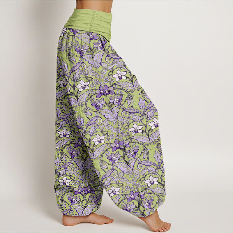 Pantaloni harem da donna con elastico in vita, in cotone, a forma di stella, con motivo a fiori e foglie, motivo Buddha Stones - image 2