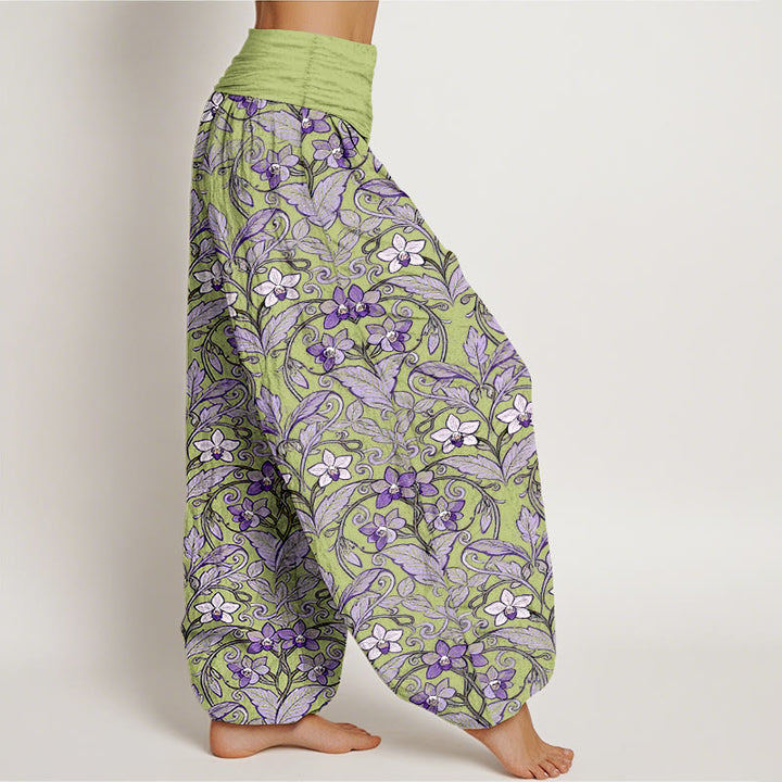 Pantaloni harem da donna con elastico in vita, in cotone, a forma di stella, con motivo a fiori e foglie, motivo Buddha Stones - image 2