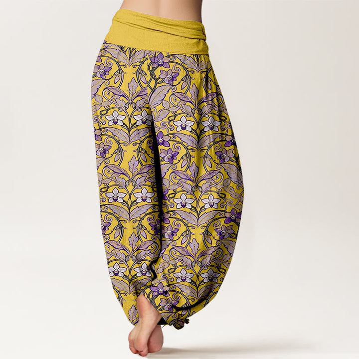 Pantaloni harem da donna con elastico in vita, in cotone, a forma di stella, con motivo a fiori e foglie, motivo Buddha Stones - image 6