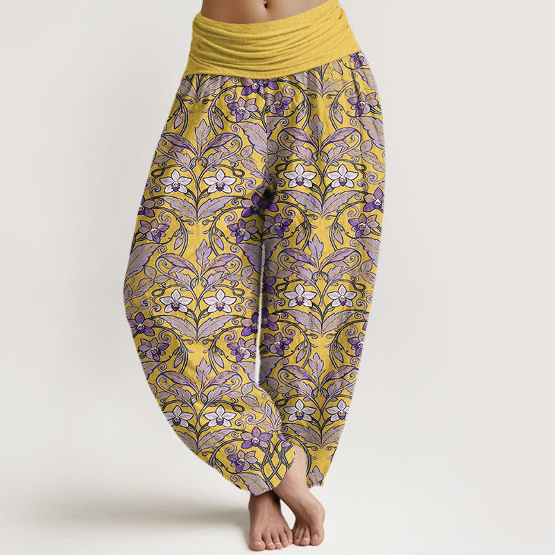 Pantaloni harem da donna con elastico in vita, in cotone, a forma di stella, con motivo a fiori e foglie, motivo Buddha Stones - Verga d'oro - US16, UK/AU20, EU48 (3XL) - image 5