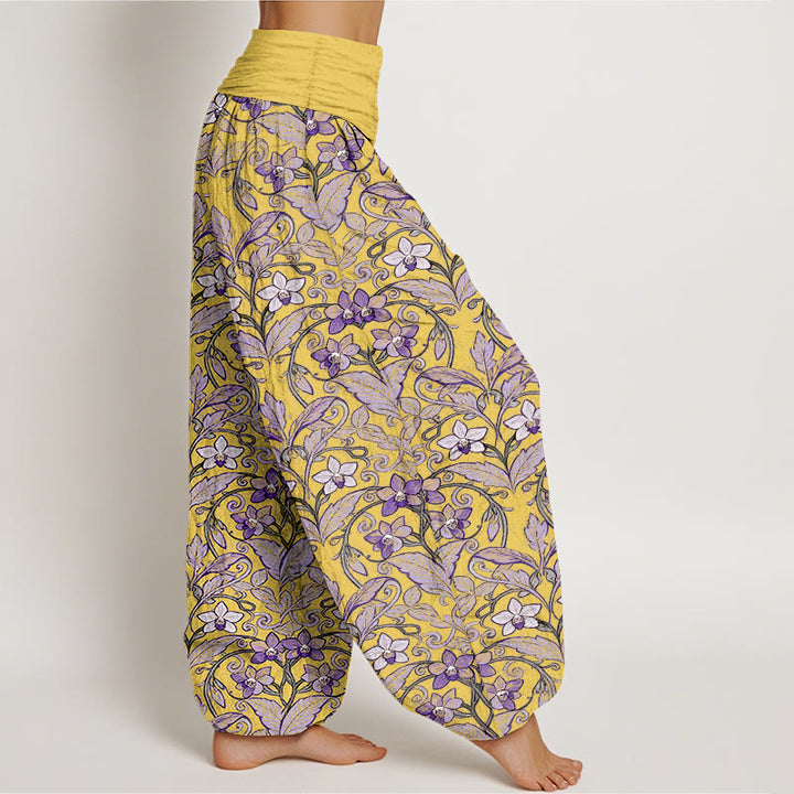 Pantaloni harem da donna con elastico in vita, in cotone, a forma di stella, con motivo a fiori e foglie, motivo Buddha Stones - image 7