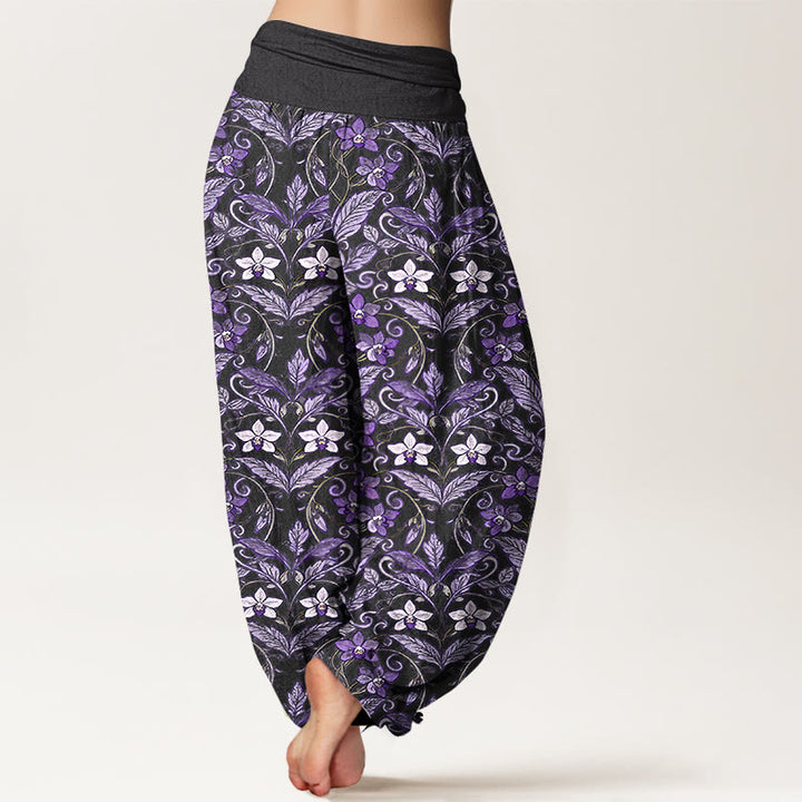Pantaloni harem da donna con elastico in vita, in cotone, a forma di stella, con motivo a fiori e foglie, motivo Buddha Stones - image 9